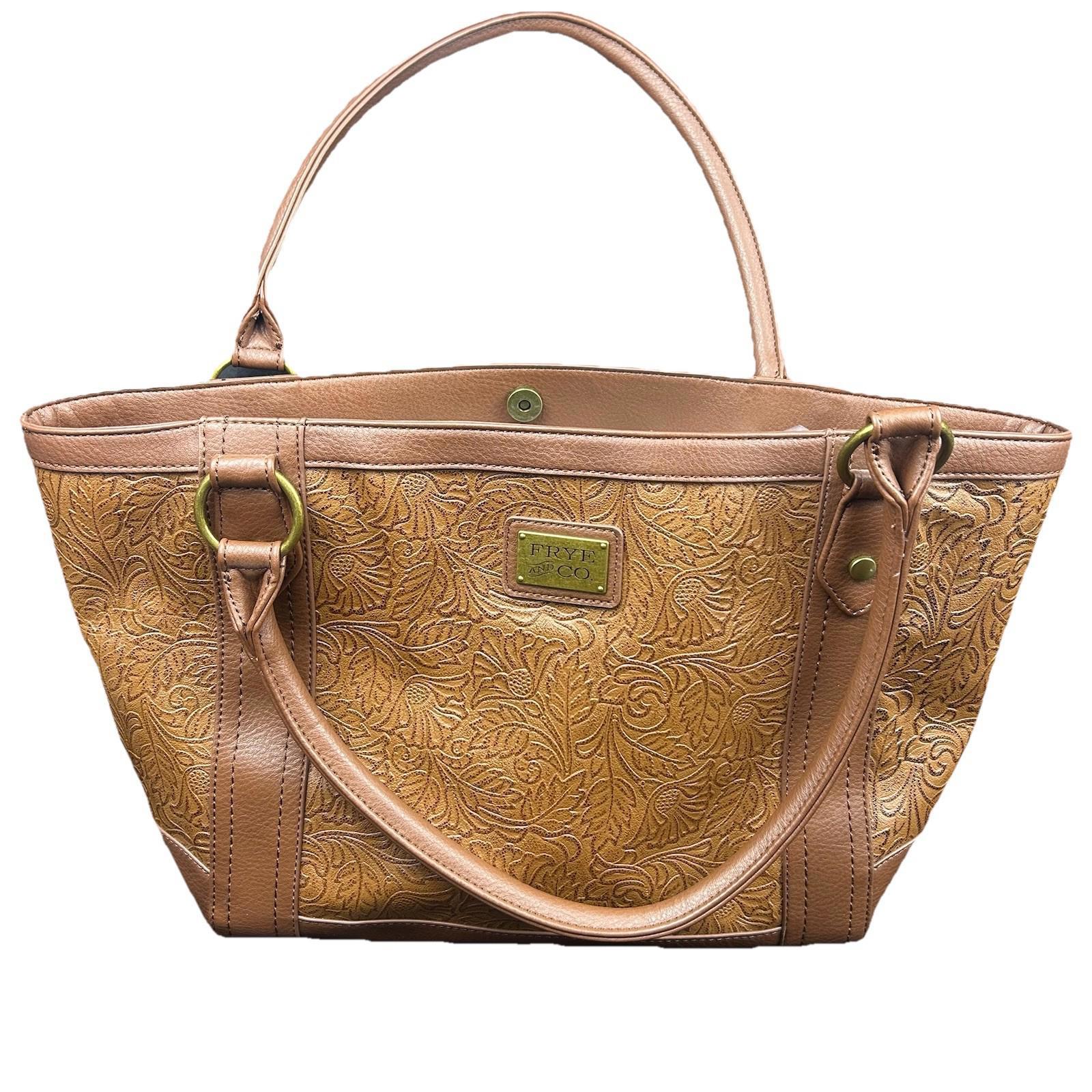 Frye And Co. Brown Embossed Faux Leather Polyurethane Shoulder Tote Purse,See
